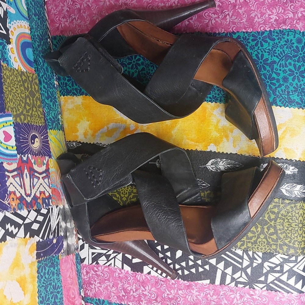 SALE 5/25! Theory Black Leather Strappy Heels 8